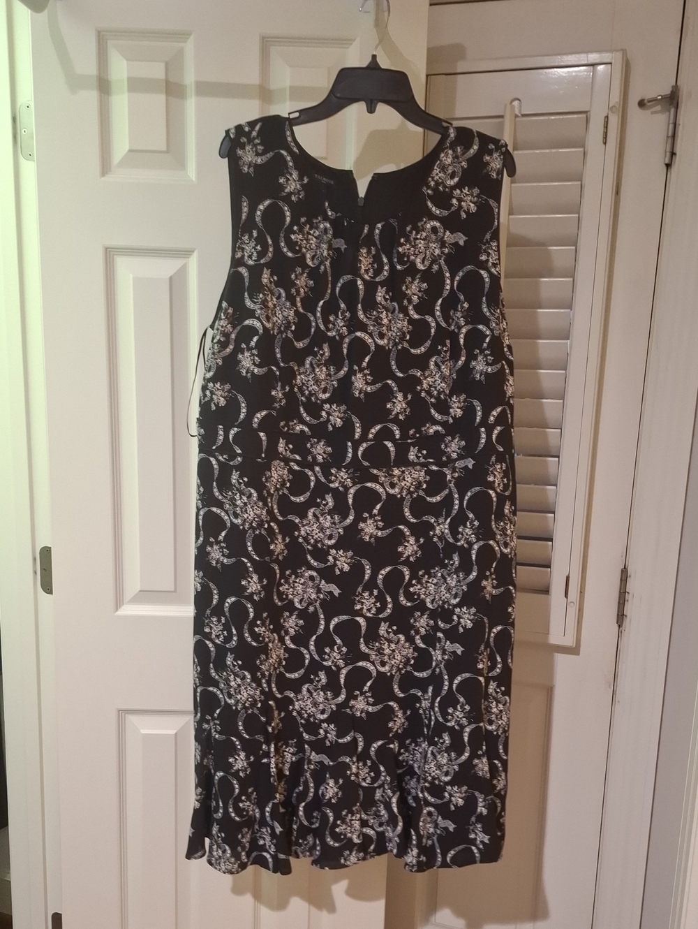 Talbots Black Midi Dress with White Floral Scroll Print